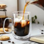 COMOME Double Walled Glass Coffee Mugs 16 OZ, Borosilicate Glass Coffee Cups Set of 4 with Spoons, Insulated Clear Coffee Mug for Hot Beverages, Cappuccino, Latte, Tea Bag.