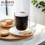 COMOME Double Walled Glass Coffee Mugs 16 OZ, Borosilicate Glass Coffee Cups Set of 4 with Spoons, Insulated Clear Coffee Mug for Hot Beverages, Cappuccino, Latte, Tea Bag.
