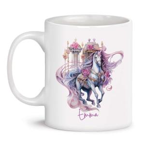 Personalized Mug For Horse Lovers, Customized Beautiful Horse Ceramic Cup Choose Name, Enchanting Floral Horse Tea Cup For Horse Owners, Equine Theme Tea Cup, Animal White Mugs 11oz 15oz