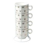 Grace Teaware Stackable Porcelain Coffee Tea Mug 10-Ounce Set of 4 With Metal Stand (Gold Bees)