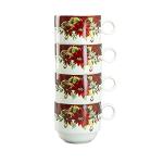 Grace Teaware Stackable Coffee Tea Mug 10-Ounce Set of 4 With Metal Stand (Poinsettia)