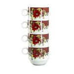 Grace Teaware Stackable Coffee Tea Mug 10-Ounce Set of 4 With Metal Stand (Poinsettia)