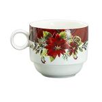 Grace Teaware Stackable Coffee Tea Mug 10-Ounce Set of 4 With Metal Stand (Poinsettia)