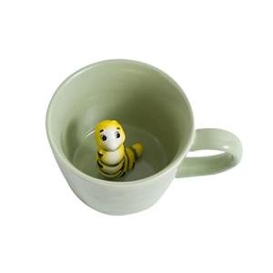 DIHOclub Ceramic Caterpillar Coffee Cup Hidden 3D Animal Inside Mug，Garden series Handmade Figurine Caterpillar Mugs (Light green)