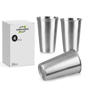 HAMILADUO 4Pack 16 oz Stainless Steel Pint Cups,Stainless Steel Cup,Pint Cup Tumbler，water Tumbler,Stackable,Reusable,BPA Free, (4)