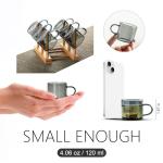 Kung Fu 6 Pcs Small Glass Tea Cup(4.06oz/120ml) + Holder Set in Smoky Gray, Bamboo Wood Chinese Tea Utensil Decoration, Transparent Mini Espresso Cup