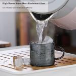 Kung Fu 6 Pcs Small Glass Tea Cup(4.06oz/120ml) + Holder Set in Smoky Gray, Bamboo Wood Chinese Tea Utensil Decoration, Transparent Mini Espresso Cup