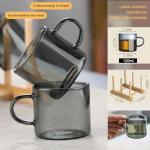 Kung Fu 6 Pcs Small Glass Tea Cup(4.06oz/120ml) + Holder Set in Smoky Gray, Bamboo Wood Chinese Tea Utensil Decoration, Transparent Mini Espresso Cup