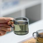 Kung Fu 6 Pcs Small Glass Tea Cup(4.06oz/120ml) + Holder Set in Smoky Gray, Bamboo Wood Chinese Tea Utensil Decoration, Transparent Mini Espresso Cup