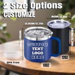 Personalized Coffee Mug with Lid Custom 12oz 14oz Insulated Coffee Tumbler with Handle Engraved Name Text Stainless Steel Travel Mug Gifts for Men Women Friends Colleagues