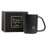 COLLECTIVE HOME - Ergonomic Handle Ceramic Mug, 15 oz Personalized Coffee Cup with Golden Initial, Microwave & Dishwasher Safe, Elegant Monogram Tea Mug in Gift Box for Home & Office (Black-m)