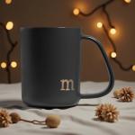 COLLECTIVE HOME - Ergonomic Handle Ceramic Mug, 15 oz Personalized Coffee Cup with Golden Initial, Microwave & Dishwasher Safe, Elegant Monogram Tea Mug in Gift Box for Home & Office (Black-m)