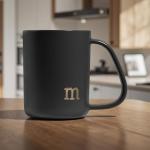COLLECTIVE HOME - Ergonomic Handle Ceramic Mug, 15 oz Personalized Coffee Cup with Golden Initial, Microwave & Dishwasher Safe, Elegant Monogram Tea Mug in Gift Box for Home & Office (Black-m)