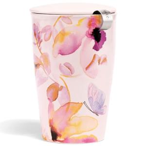 Tea Forte Mariposa Double-Walled Ceramic Kati Cup with Removable Stainless Steel Infuser Basket and Lid, Steeps 12 oz Loose Leaf Tea, Lid and Cup Dishwasher & Microwave Safe