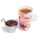 Tea Forte Mariposa Double-Walled Ceramic Kati Cup with Removable Stainless Steel Infuser Basket and Lid, Steeps 12 oz Loose Leaf Tea, Lid and Cup Dishwasher & Microwave Safe