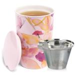 Tea Forte Mariposa Double-Walled Ceramic Kati Cup with Removable Stainless Steel Infuser Basket and Lid, Steeps 12 oz Loose Leaf Tea, Lid and Cup Dishwasher & Microwave Safe