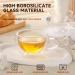 GURUDAR Double Wall Insulated Glass Tea Cups Set of 4, Clear Borosilicate Glass Espresso Shot Cups for Espresso Machine, Teacups Coffee Mugs with Handle for Cappuccino Latte, 7OZ/200ML