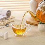 GURUDAR Double Wall Insulated Glass Tea Cups Set of 4, Clear Borosilicate Glass Espresso Shot Cups for Espresso Machine, Teacups Coffee Mugs with Handle for Cappuccino Latte, 7OZ/200ML