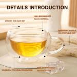 GURUDAR Double Wall Insulated Glass Tea Cups Set of 4, Clear Borosilicate Glass Espresso Shot Cups for Espresso Machine, Teacups Coffee Mugs with Handle for Cappuccino Latte, 7OZ/200ML