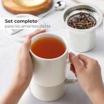 MIAMIO - Tea Cup Set 2 x 500 ml with Infuser and Lid/Ceramic Tea Mug with Infuser and Spoon for Steeping Loose Leaf Tea, Gifts for Tea Lovers - Microwave & Dishwasher Safe (Grey)