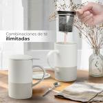 MIAMIO - Tea Cup Set 2 x 500 ml with Infuser and Lid/Ceramic Tea Mug with Infuser and Spoon for Steeping Loose Leaf Tea, Gifts for Tea Lovers - Microwave & Dishwasher Safe (Grey)