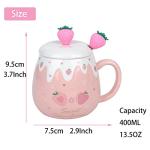 XinHuiGY Pink Mug,Cute Strawberry Cup with Lid,Spoon and Coaster,Ceramic Coffee Mug, Kawaii Cup for Tea Milk,Women Girls Student Korean Style 450ML Christmas Birthday Gift