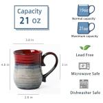 masoline 21 oz Large Ceramic Coffee Mugs, Handmade Cup with Large Handle, Big Tea and Coffee Cups for Office and Home, Microwave and Dishwasher Safe (Ink Red)