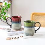 masoline 21 oz Large Ceramic Coffee Mugs, Handmade Cup with Large Handle, Big Tea and Coffee Cups for Office and Home, Microwave and Dishwasher Safe (Ink Red)