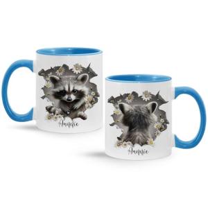 Raccoon Coffee Mug With Hole, Customized Name Raccoon Accent Cup, Gift For Raccoon Lovers, Personalized Animal Themed Ceramic Mug, Custom Raccoon Cup 11oz 15oz, Novelty Raccoon Mug