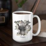 Raccoon Coffee Mug With Hole, Customized Name Raccoon Accent Cup, Gift For Raccoon Lovers, Personalized Animal Themed Ceramic Mug, Custom Raccoon Cup 11oz 15oz, Novelty Raccoon Mug