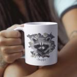 Raccoon Coffee Mug With Hole, Customized Name Raccoon Accent Cup, Gift For Raccoon Lovers, Personalized Animal Themed Ceramic Mug, Custom Raccoon Cup 11oz 15oz, Novelty Raccoon Mug