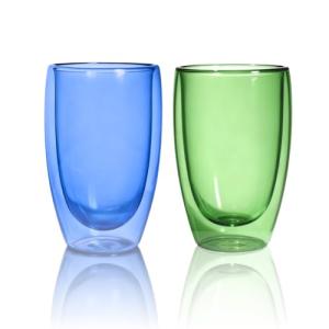 ELEMENT LABS Colored Double Wall Coffee Cups Set of 2 15oz Insulated Borosilicate Glass Mug for Coffee, Tea, Matcha & Holiday Drinks - Nature Inspired Ocean&Botanic Collection