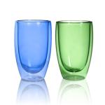 ELEMENT LABS Colored Double Wall Coffee Cups Set of 2 15oz Insulated Borosilicate Glass Mug for Coffee, Tea, Matcha & Holiday Drinks - Nature Inspired Ocean&Botanic Collection