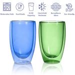 ELEMENT LABS Colored Double Wall Coffee Cups Set of 2 15oz Insulated Borosilicate Glass Mug for Coffee, Tea, Matcha & Holiday Drinks - Nature Inspired Ocean&Botanic Collection