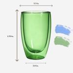 ELEMENT LABS Colored Double Wall Coffee Cups Set of 2 15oz Insulated Borosilicate Glass Mug for Coffee, Tea, Matcha & Holiday Drinks - Nature Inspired Ocean&Botanic Collection