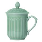 Tingyework Porcelain Lotus Tea Cup with Lid and Handle, 12 oz Unique Coffee Mug, Microwave Dishwasher Safe, Gifts for Women and Men, Aesthetic Chinese Celadon 1 Pack (Olive Green)