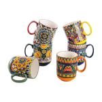 Henten Home Porcelain Coffee Mug Set of 6, 14 oz Colorful Latte Cup with Handle, Boho Ceramic Mug for Hot Chocolate, Milk, Tea, Cappuccino, Cocoa, Microwave & Dishwasher Safe