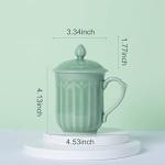 Tingyework Porcelain Lotus Tea Cup with Lid and Handle, 12 oz Unique Coffee Mug, Microwave Dishwasher Safe, Gifts for Women and Men, Aesthetic Chinese Celadon 1 Pack (Olive Green)