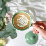 Tingyework Porcelain Lotus Tea Cup with Lid and Handle, 12 oz Unique Coffee Mug, Microwave Dishwasher Safe, Gifts for Women and Men, Aesthetic Chinese Celadon 1 Pack (Olive Green)