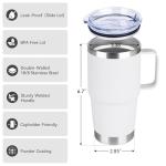 20oz Tumbler with Handle & Lid, Insulated Stainless Steel Travel Mug, Leakproof Cup for Coffee & Tea, BPA-Free Double-Wall Vacuum Tumblers for Hot/Cold Drinks, Commuter, Gym, Office, White 1 Pack