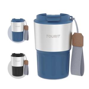 TOURIT 16 oz Travel Coffee Mug Spill-Proof, Insulated Stainless Steel Coffee Mug with Lid & Silicone Sea, Double Wall Vacuum Travel Coffee Tumblers, Cup Holder Friendly Reusable Thermos-Blue Ashes