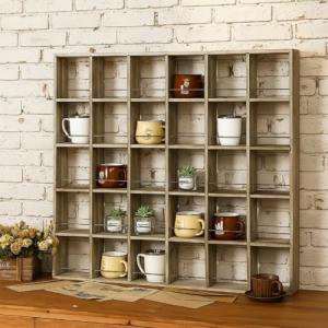 Kigley Oversize Coffee Mug Display Rack Wooden Shelves Rustic Shot Glass Display Case Travel Mug Shelf Wall Mounted Rack Holder Shadow Box(5 x 6,Brown)