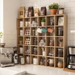 Kigley Oversize Coffee Mug Display Rack Wooden Shelves Rustic Shot Glass Display Case Travel Mug Shelf Wall Mounted Rack Holder Shadow Box(5 x 6,Brown)