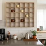 Kigley Oversize Coffee Mug Display Rack Wooden Shelves Rustic Shot Glass Display Case Travel Mug Shelf Wall Mounted Rack Holder Shadow Box(5 x 6,Brown)