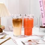 Oroklis 18oz Glass Tumbler with Handle & Lid – 2-Pack Iced Coffee Cups with Straws, Glass Mug for Cold & Hot Beverages Travel Cup for Smoothies, Tea, and Juice(Glacial pattern)