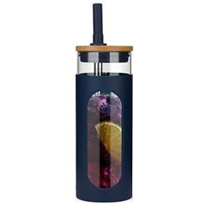 Tronco 22oz Glass Tumbler with Bamboo Lid and Straw, Reusable Iced Coffee Cup for Boba Tea, Smoothies & Cold Drinks, Spill-Proof Glass Cup with Silicone Sleeve, Dishwasher Safe, BPA-Free (Pack of 1)
