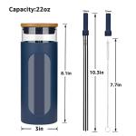 Tronco 22oz Glass Tumbler with Bamboo Lid and Straw, Reusable Iced Coffee Cup for Boba Tea, Smoothies & Cold Drinks, Spill-Proof Glass Cup with Silicone Sleeve, Dishwasher Safe, BPA-Free (Pack of 1)