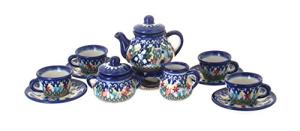 Blue Rose Polish Pottery - Blue Garden of Eden Miniature Tea Set - 1 Set - Polish Pottery Collectible Tea Set with Teapot & Cups, Decorative Gift