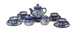 Blue Rose Polish Pottery - Blue Garden of Eden Miniature Tea Set - 1 Set - Polish Pottery Collectible Tea Set with Teapot & Cups, Decorative Gift