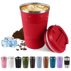SPLMIFA Vacuum-Insulated Stainless Steel Travel Coffee Mug, Leak-Proof Reusable Coffee Cup with Lid - Keep Hot & Cold Drinks for Hours, Durable Thermos Tumbler for Men & Women (3rd-Red, 12OZ)